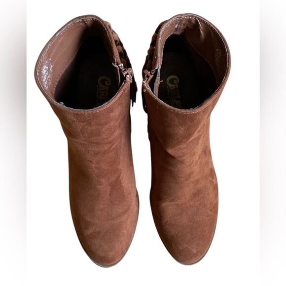 Carlos Santana Twilight Brown Suede Leather Boots Women's Size 6.5 Fringe Heel - Picture 4 of 14